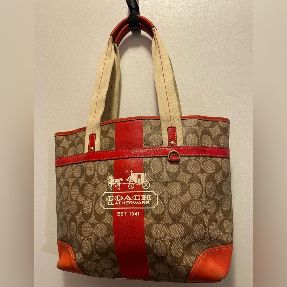 Coach Tan and Orange Signature Tote